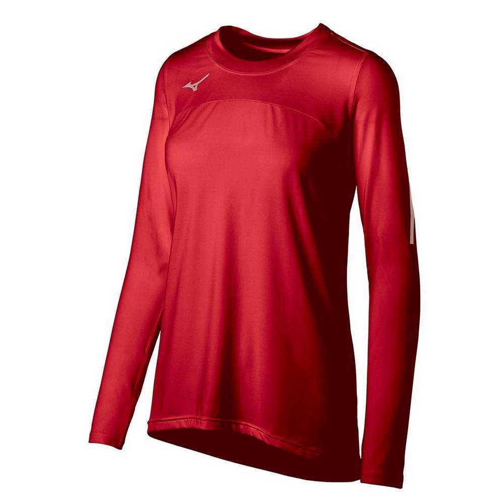 Maglia Mizuno Pallavolo Techno VII Long Sleeve Donna - Rosse - 96501-FRDS